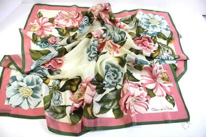 Vintage Designer Oscar De La Renta Large Floral Silk Scarf (1 of 8)