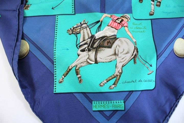 Vintage HERMES PARIS France LARGE 35" square silk scarf POLO Horses Design (1 of 19)