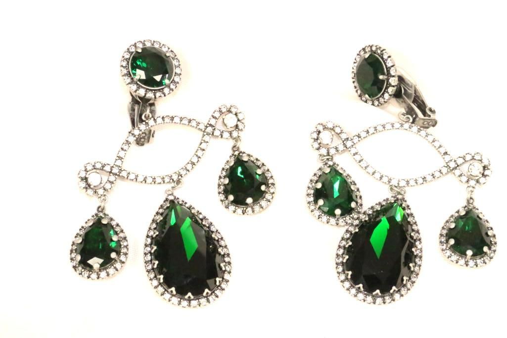 Vintage Signed K. J. L  Huge Chandelier Rhinestone Earrings. (1 of 2)