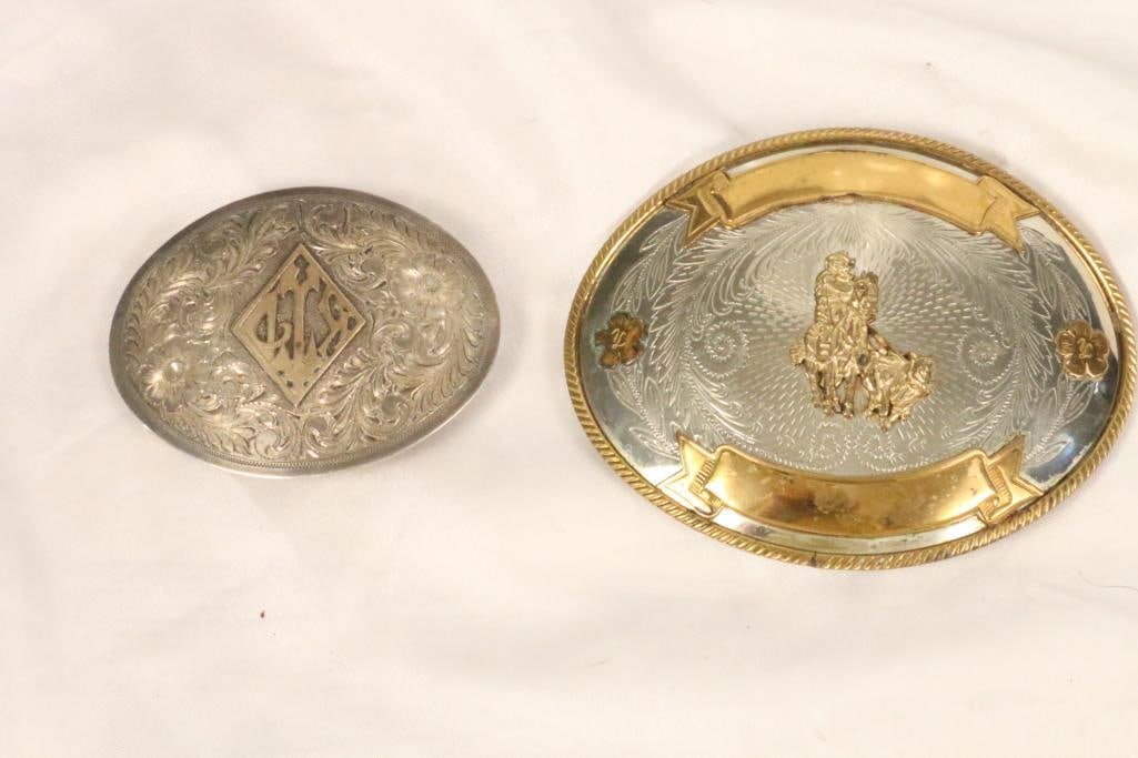 Lot of 2 Belt Buckles, Tony Lama & Ranchman's club German Silver Bronze (1 of 7)