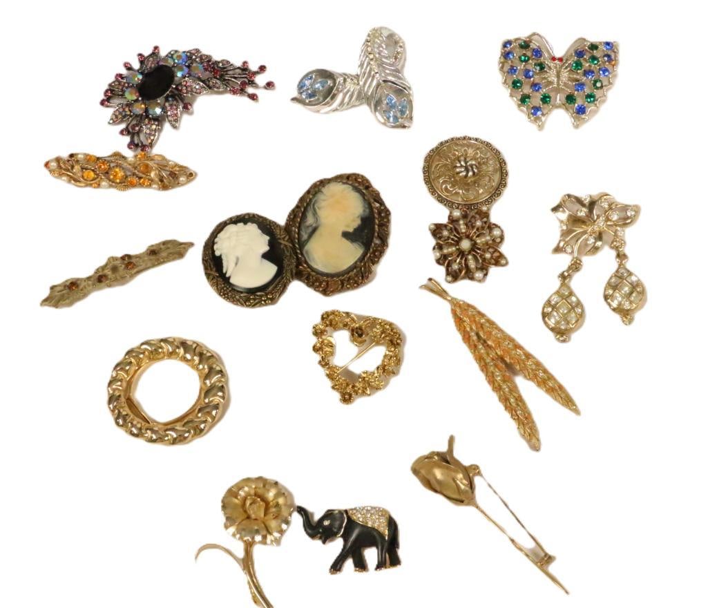 Lot of 16 Vintage Brooches & shoe clips Cameos, Signed Coro plus (1 of 7)