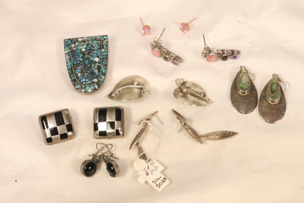 Lot of 7 pair Vintage Sterling earrings & 1 clip (1 of 5)