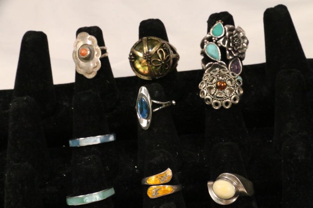 Lot of 9 Vintage and modern costume & sterling silver rings. (1 of 6)