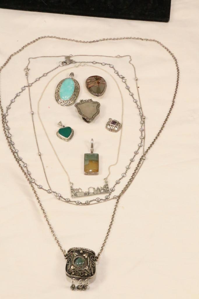 Lot of 11 Vintage to modern sterling silver necklace and pendants (1 of 9)