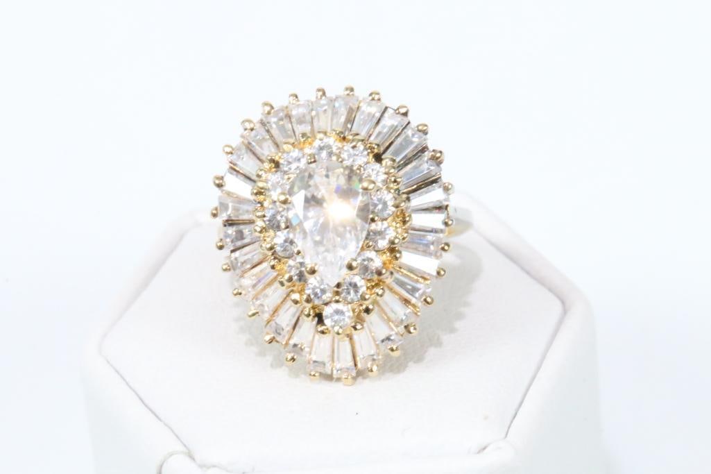 Gold over Sterling Silver Huge CZ Statement cluster ring (1 of 7)