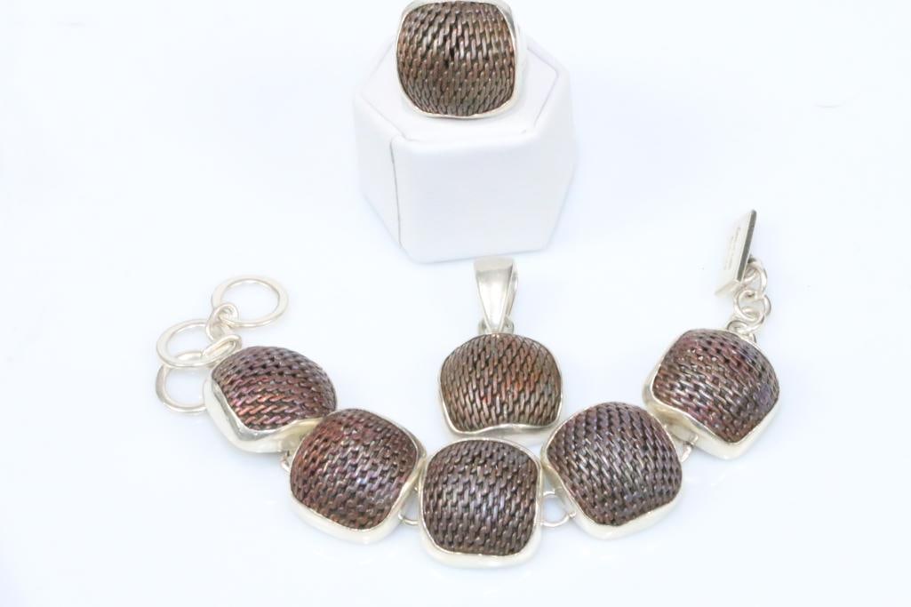 Designer Charles Albert RARE Sterling Brass& Copper Bracelet Pendant Ring Set 70.6 grams. (1 of 8)