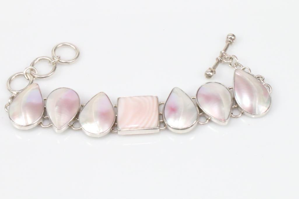 Designer Charles Albert Fine Sterling Silver Huge Mother of Pearl toggle Bracelet (1 of 8)