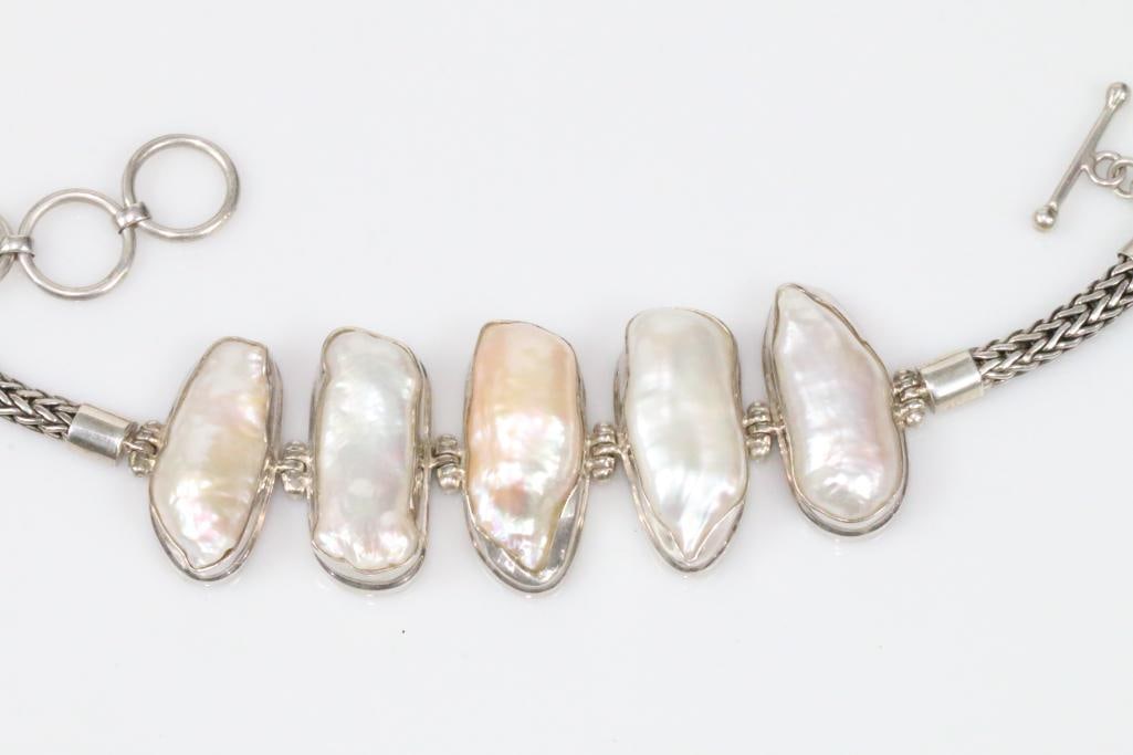 Designer Robert Manse Huge Biwa Pearl Sterling Silver Toggle Bracelet (1 of 6)