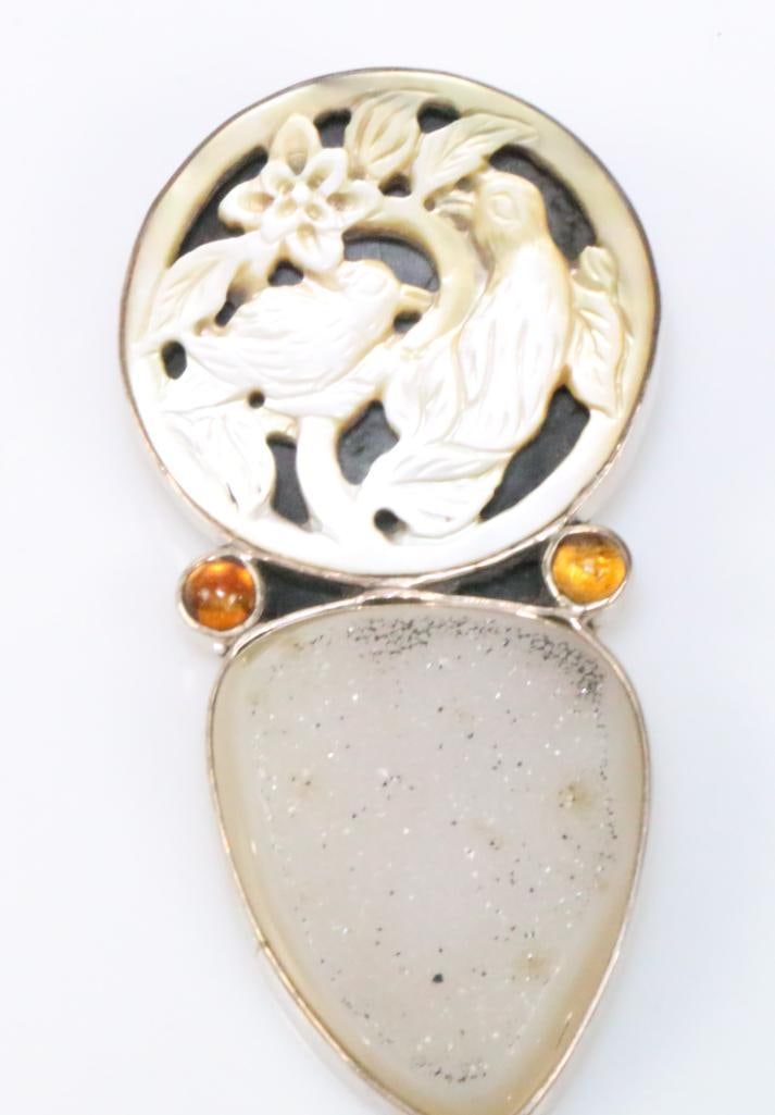 Designer Amy Kahn Russell MOP Carved Bird Druzy Pendant Brooch (1 of 5)