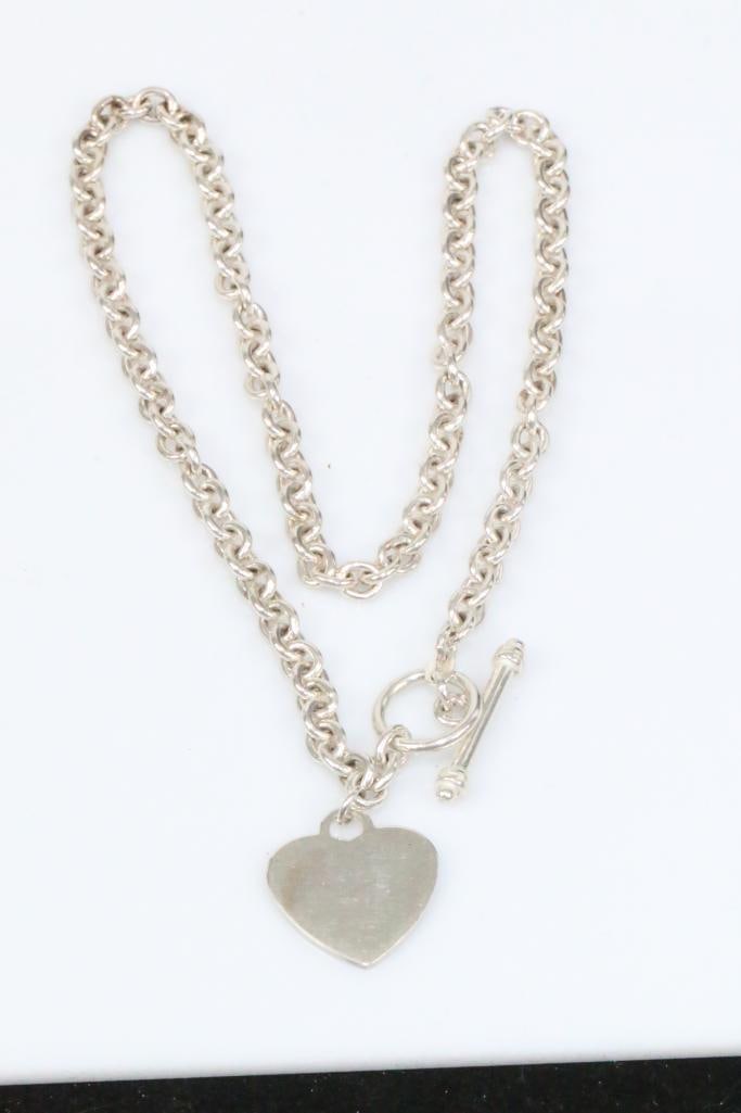 Designer Sterling Silver Heart Tag Link Necklace (1 of 4)