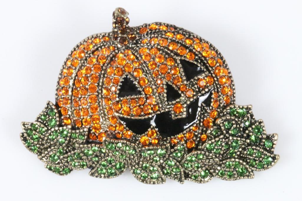 NEW Designer Heidi Daus Orange crystal Jack o Lantern Pumpkin Halloween Brooch (1 of 4)