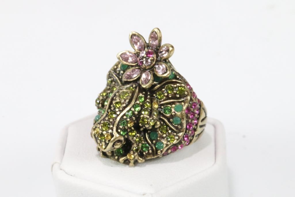NEW Designer Heidi Daus  Frog on  lily Pad Ring size 8 (1 of 9)