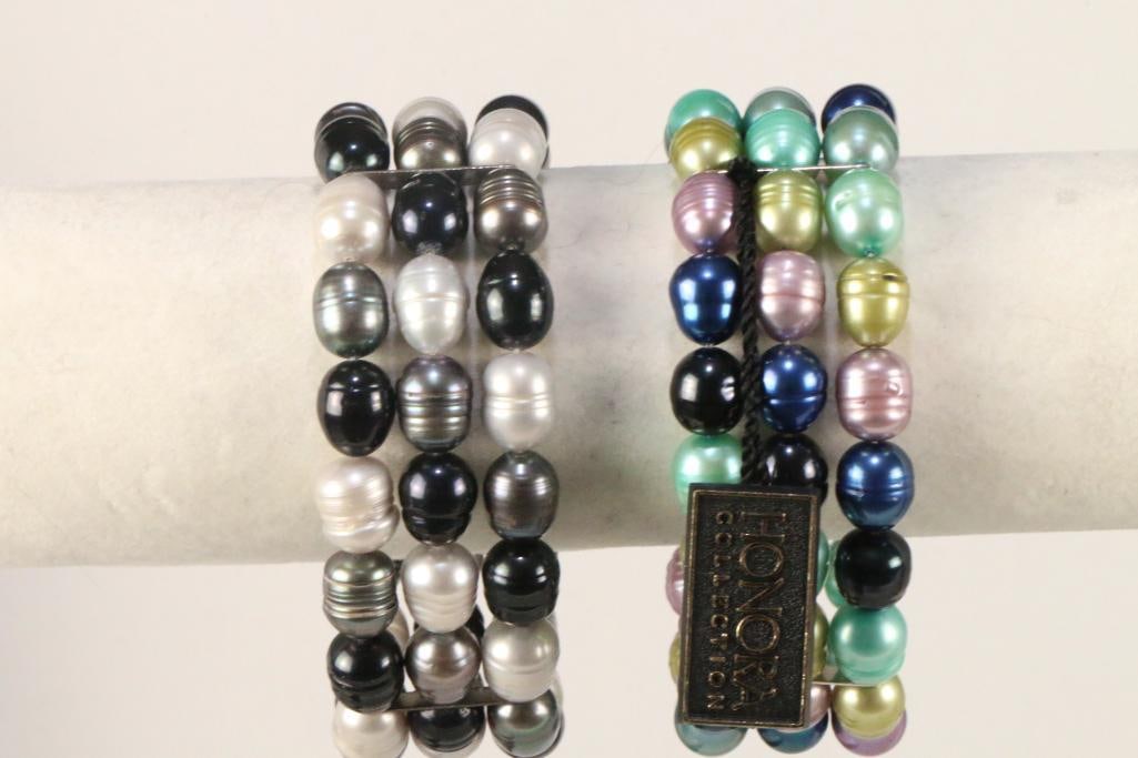 NEW Designer Honora Pearl Sterling Silver Bracelet Lot of 2 triple strands (1 of 4)