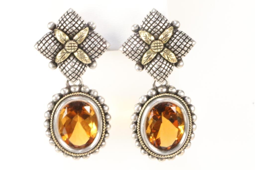 Designer Stephen Dweck Sterling Silver HUGE Citrine two tone drop earrings (1 of 6)