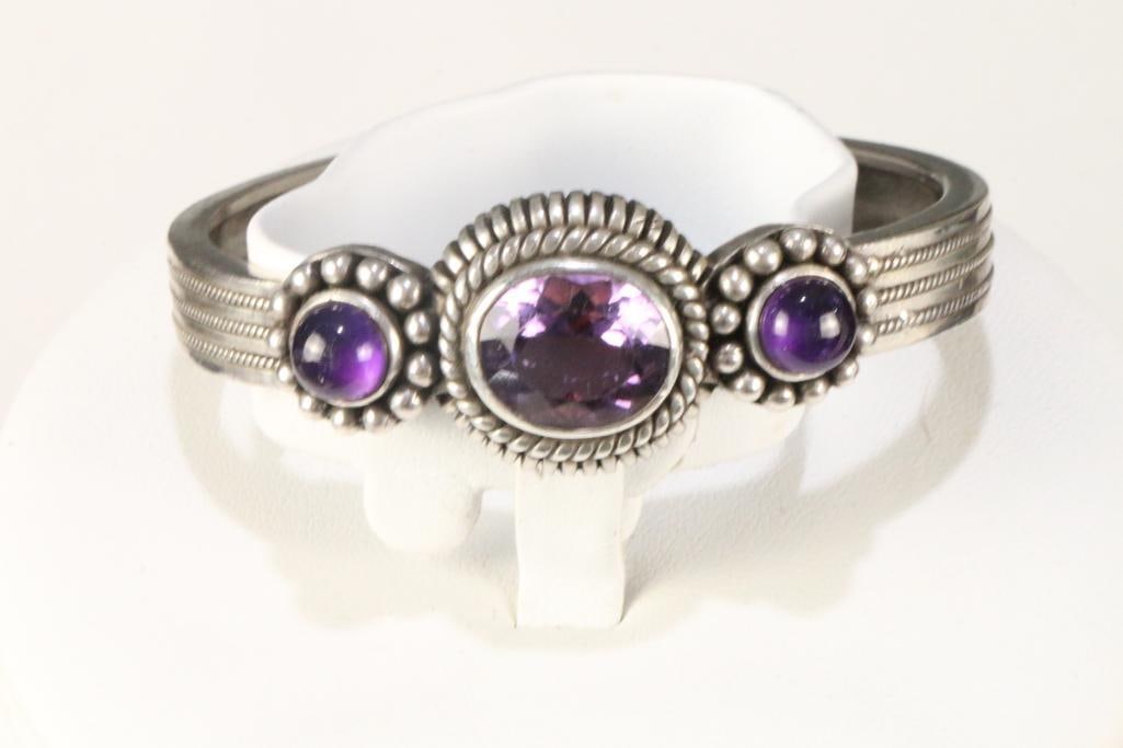 Designer Stephen Dweck Sterling Silver Amethyst Cuff Bracelet.42.1 grams. (1 of 9)