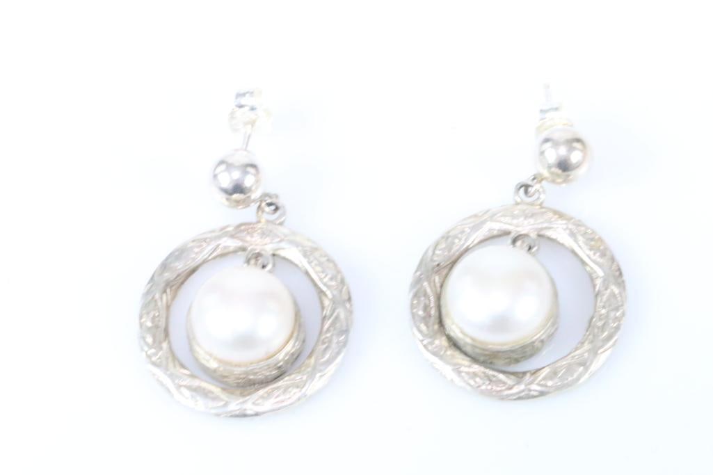 Designer Stephen Dweck Sterling Silver  Floating Pearl Earrings 11.6 grams (1 of 7)