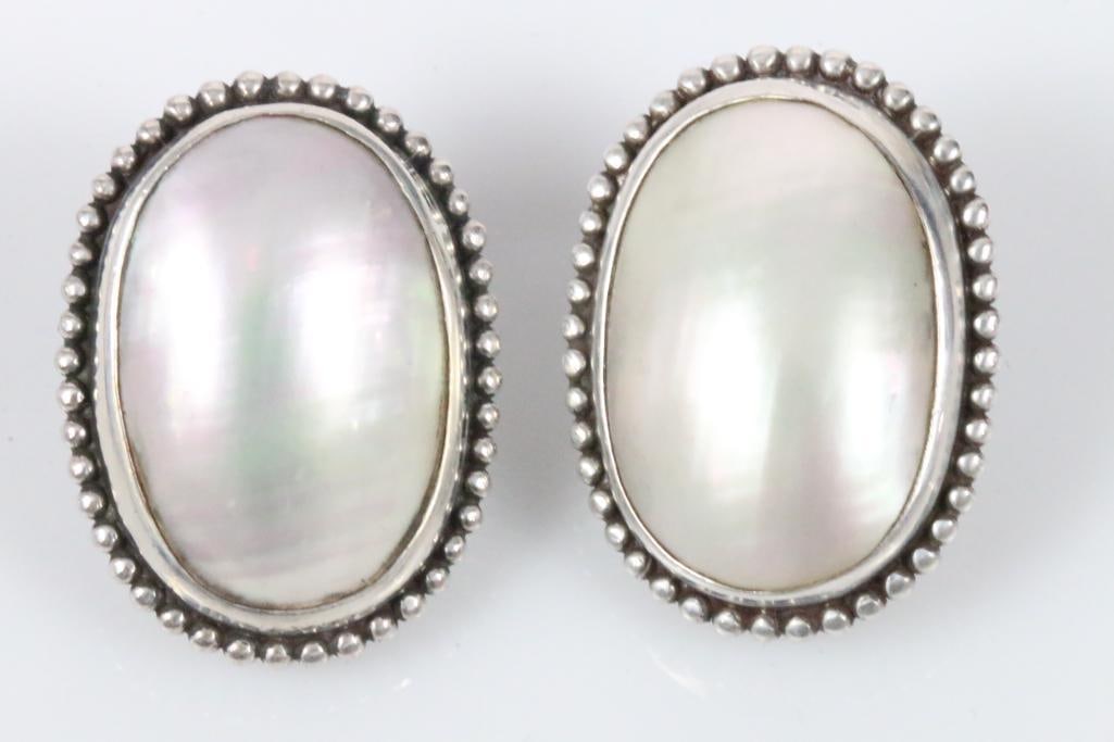 Designer Stephen Dweck Sterling Silver  Huge MOP Clip Earrings (1 of 5)