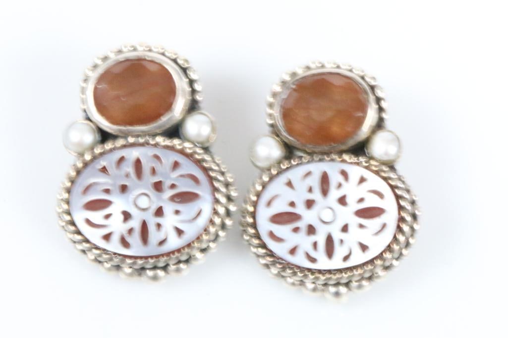 Designer Stephen Dweck Sterling Silver  carnelian doublet MOP Earrings (1 of 3)