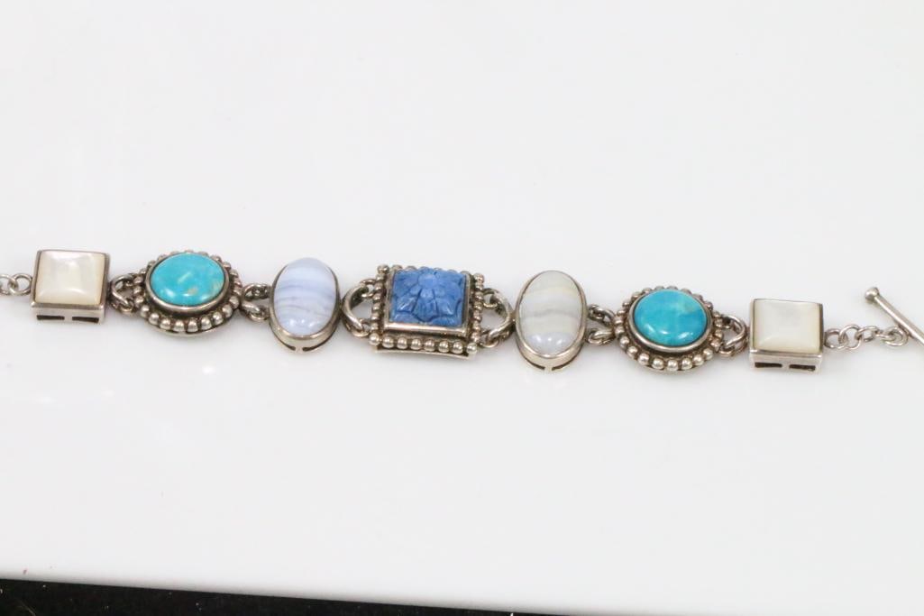 Designer Whitney Kelly Multi stone carved Sterling  Silver Bracelet (1 of 8)