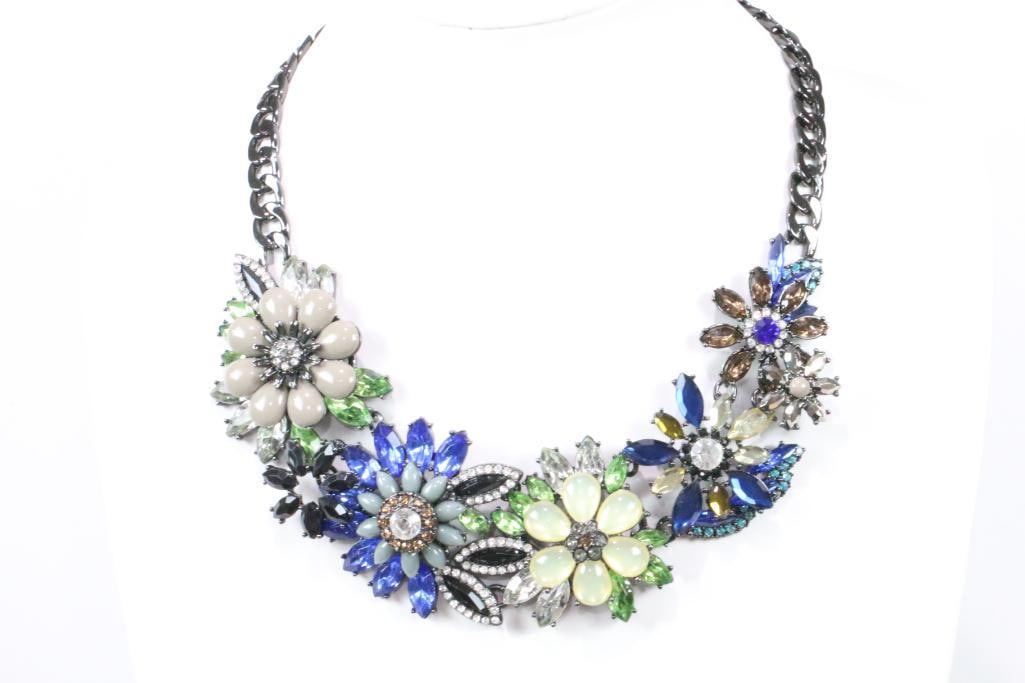 NEW Joan River designer Statement Necklace Floral rhodium Blue Yellow (1 of 11)