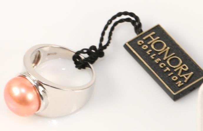 NEW HONORA Sterling Silver Peach Cultured Pearl Ring size 9 (1 of 3)