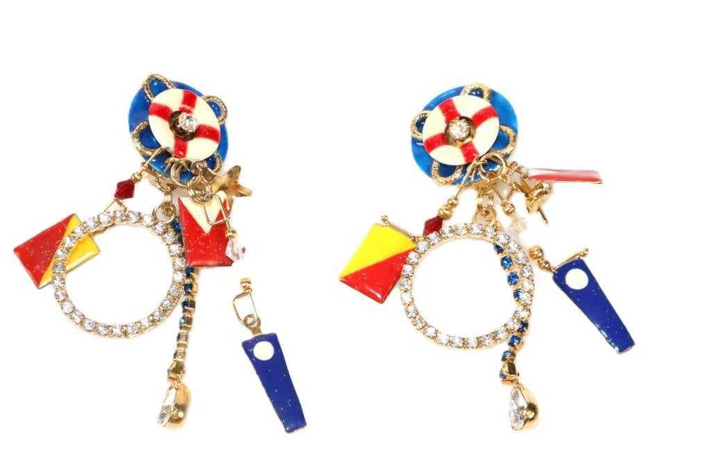 LUNCH AT THE RITZ 24 Kt gold plated Outboard Loops clip Earrings Nautical (1 of 5)