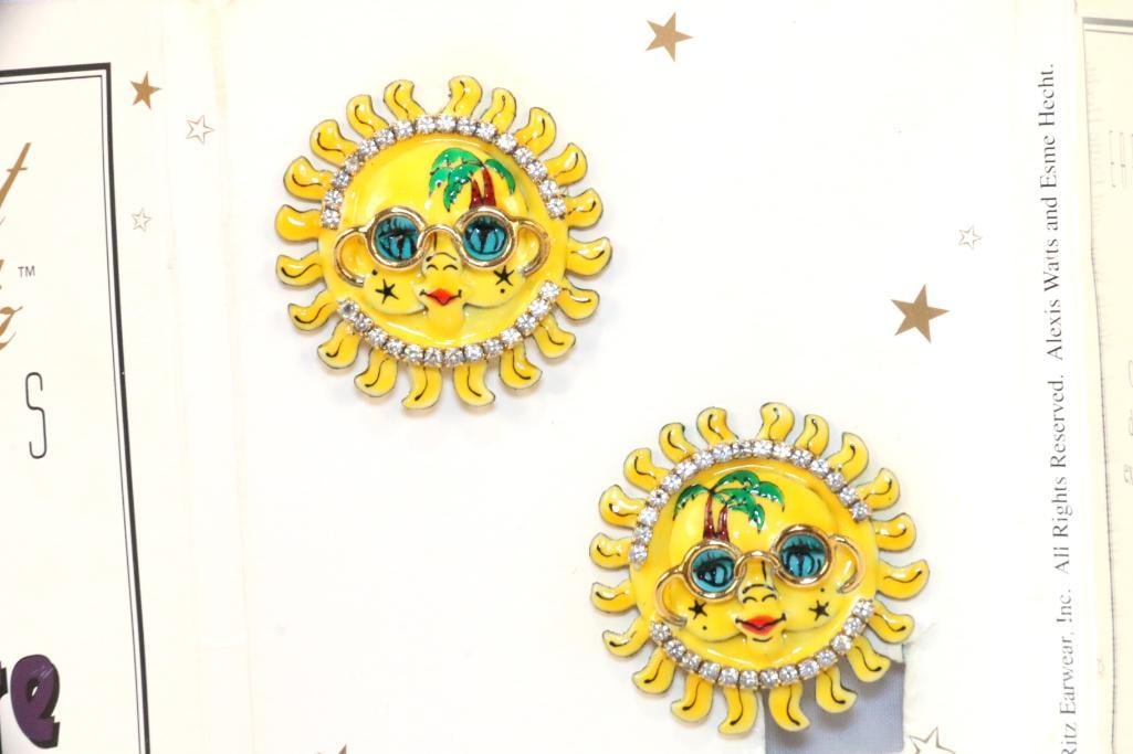 LUNCH AT THE RITZ 24 Kt gold plated Butterscotch Sunday sun Clip Earrings. (1 of 6)