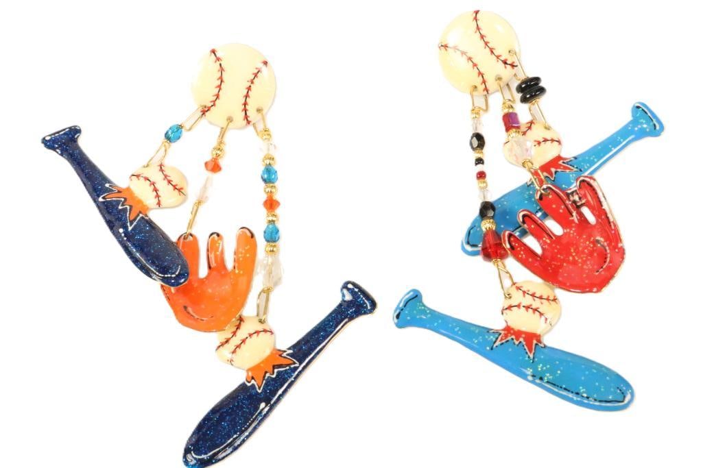 LUNCH AT THE RITZ 24 Kt gold plated Baseball game pierced Earrings *color differences (1 of 4)