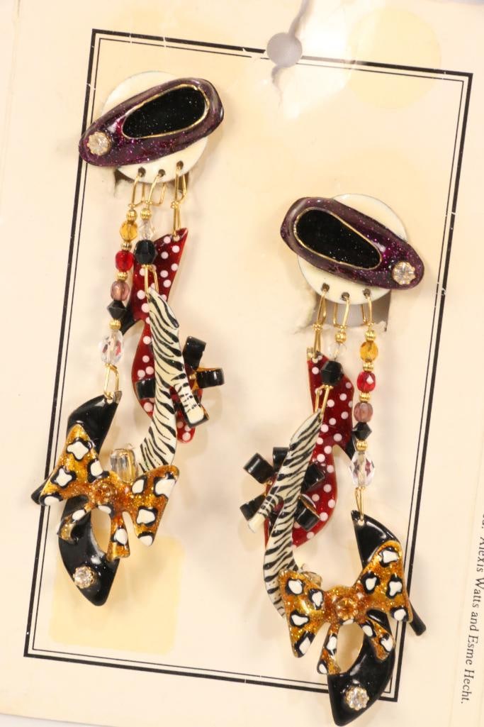 LUNCH AT THE RITZ 24 Kt gold plated PUMPS Shoe dangle clip earrings with card (1 of 7)