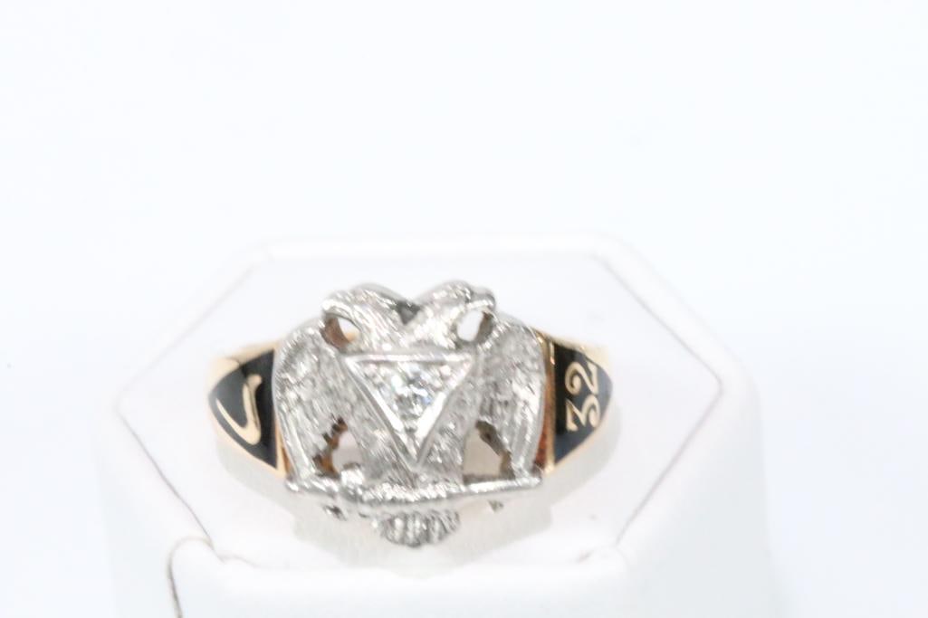 14kt Gold Diamond Two Tone 0.25 Ct diamond Masonic 32nd Degree Ring (1 of 11)