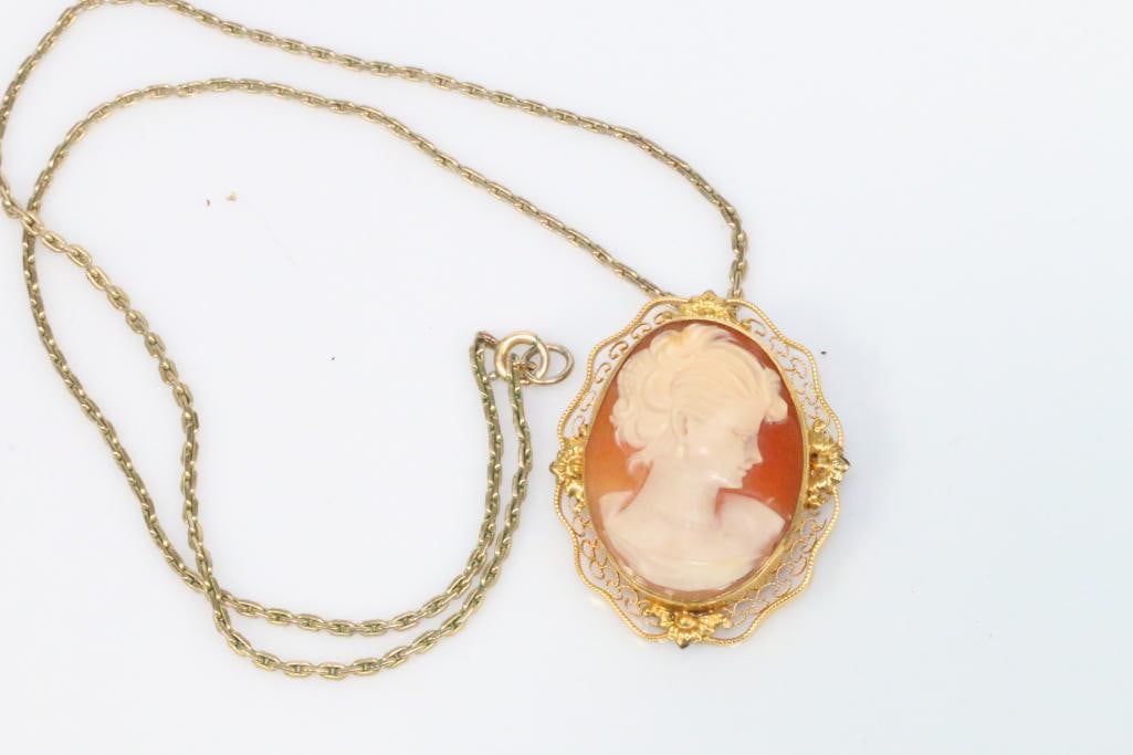 10kt Gold filled Large Antique Cameo brooch pendant necklace (1 of 5)