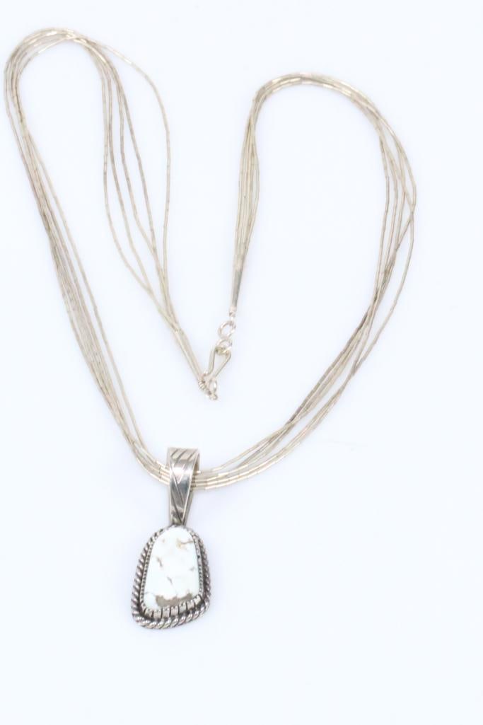 Sterling Silver White Jasper White Buffalo Native V B Pendant Necklace (1 of 6)