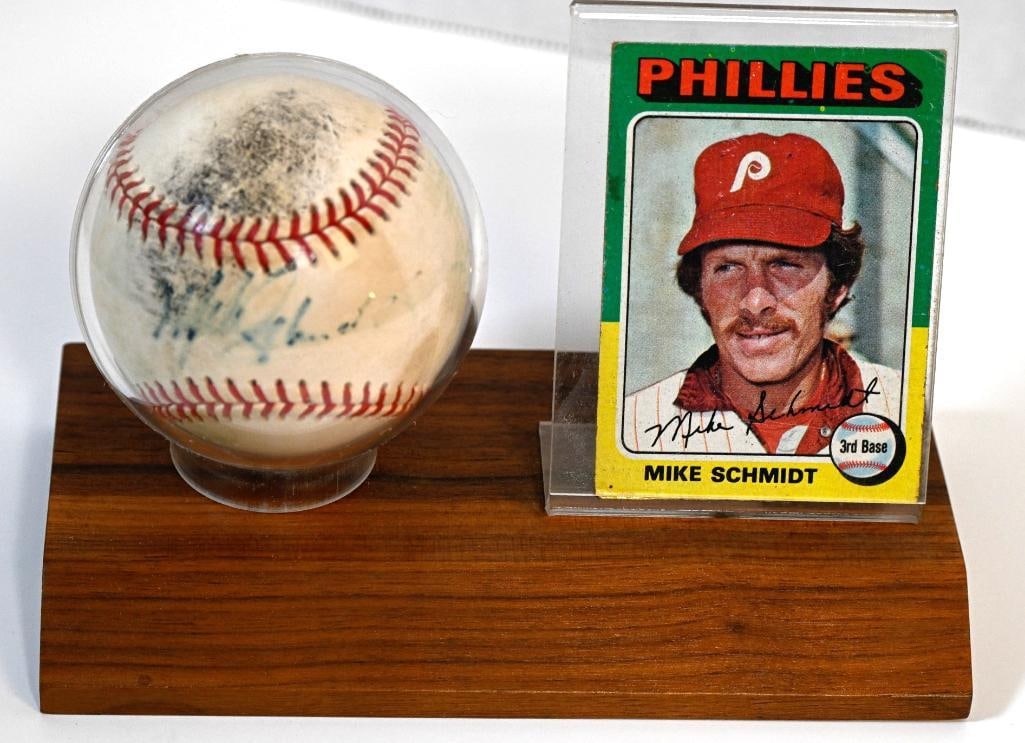 Mike Schmidt Philadelphia Phillies Autographed Baseball on Stand with Card - Blue Ink - HOF (1 of 8)