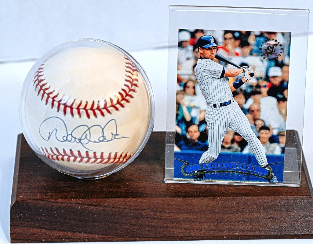 Derek Jeter New York Yankees Autographed Baseball on Stand With Card - Blue Ink - Hall of Fame (1 of 6)