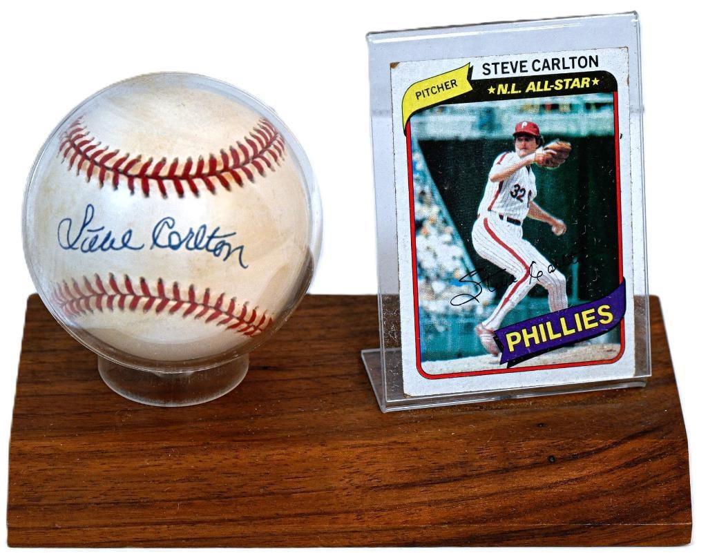 Steve Carlton Philadelphia Phillies Autographed Baseball on Stand With Card - Navy Ink - HOF (1 of 7)