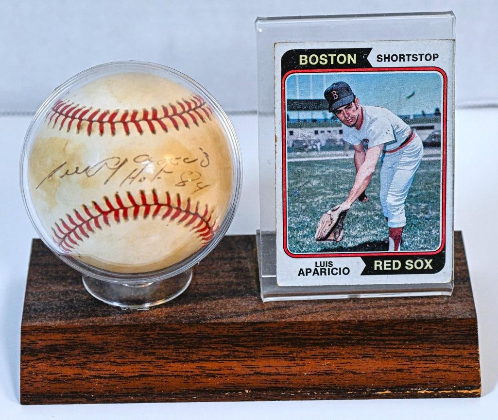 Luis Aparicio Hof 84 Boston Red Sox Autographed Baseball on Stand with Card - Black Ink -HOF (1 of 7)