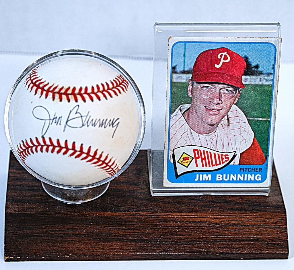 Jim Bunning Philadelphia Phillies Autographed Baseball on Stand with Card - Black Ink - Hall of Fame (1 of 9)