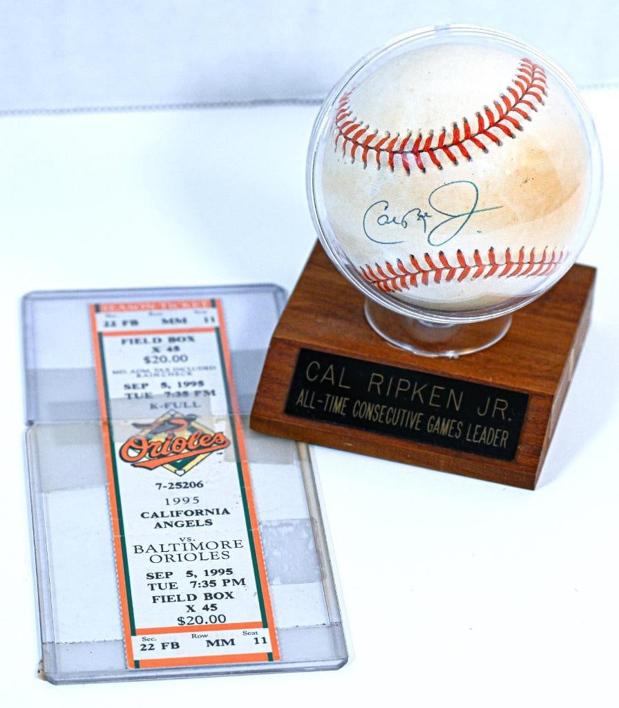 Cal Ripken Jr Baltimore Orioles Autographed Baseball on Stand with Ticket Ball on Stand with Ticket  (1 of 12)