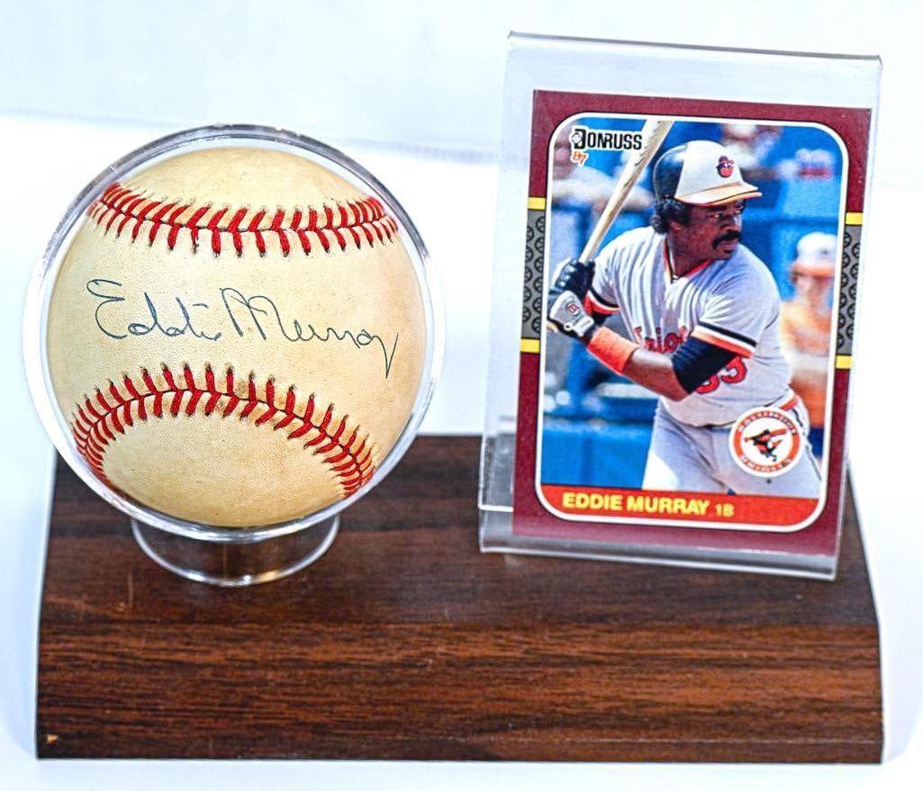 Eddie Murray Baltimore Orioles Autographed Baseball on Stand with Card - Blue Ink - Hall of Fame (1 of 6)