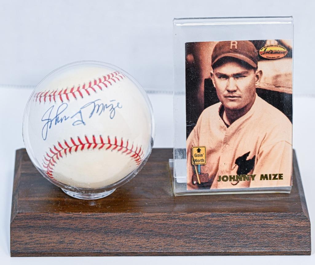 Johnny Mize St. Louis Cardinals Autographed Baseball on Stand with Card - Black Ink - Hall of Fame (1 of 5)