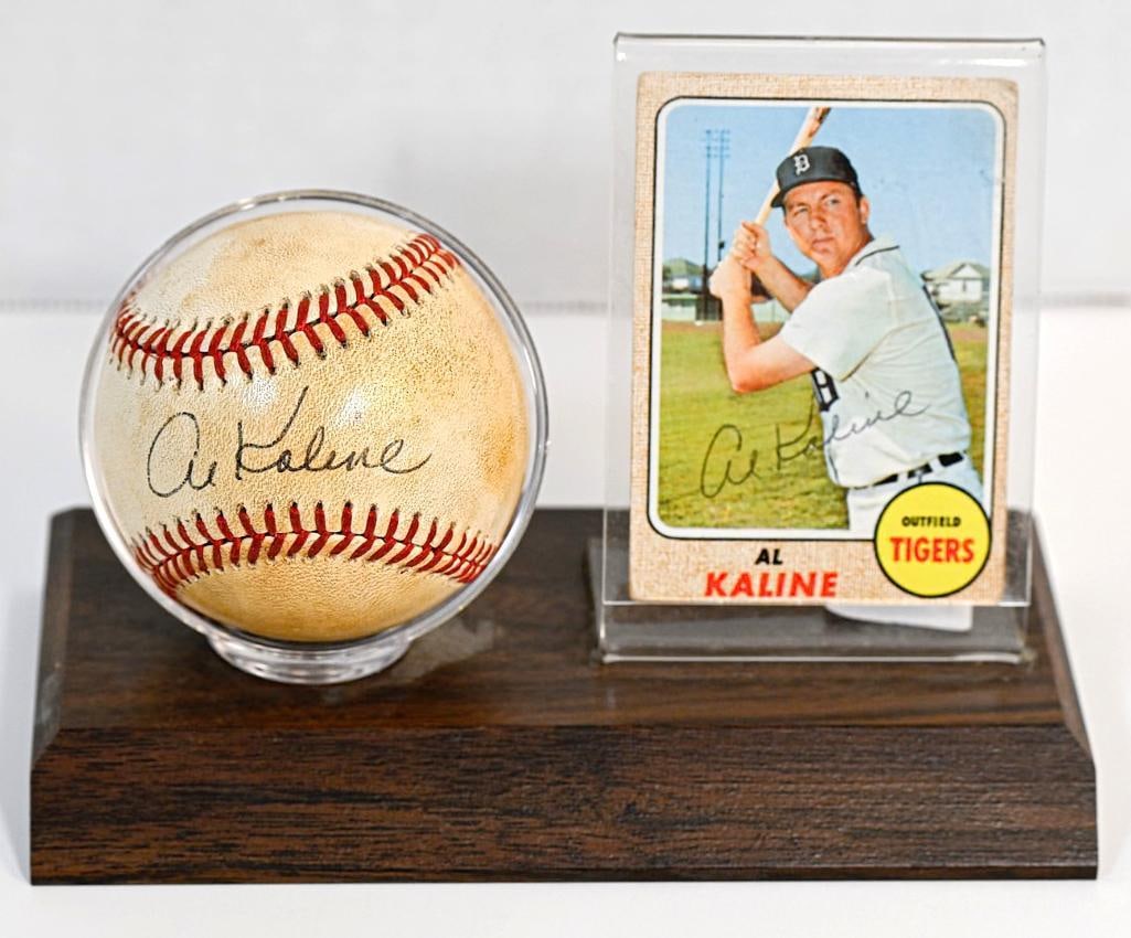 Al Kaline Detroit Tigers Autographed Baseball on Stand with Card - Black Ink - Hall of Fame (1 of 6)