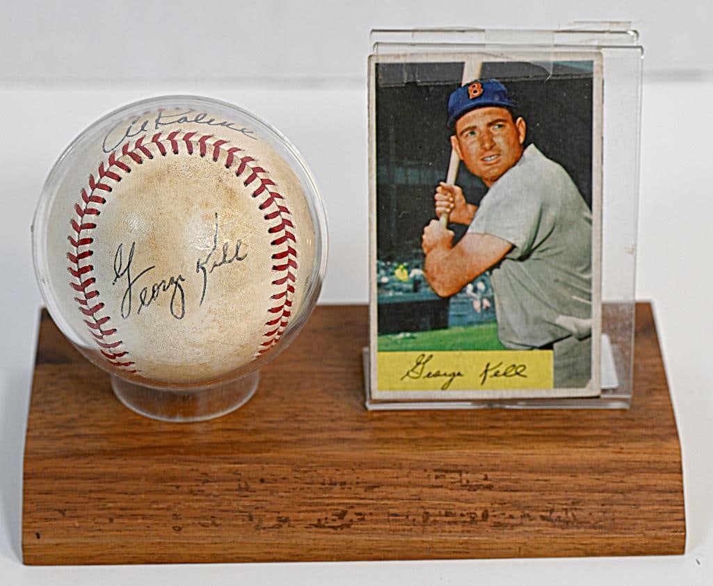 George Kell & Al Kaline Boston Red Sox Autographed Baseball on Stand with Card - Black Ink - HOF (1 of 13)