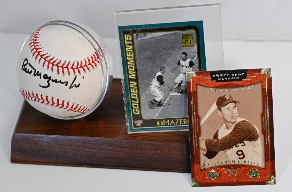 Bill Mazeroski Boston Red Sox Autographed Baseball on Stand with Card - Black Ink - Hall of Fame (1 of 7)