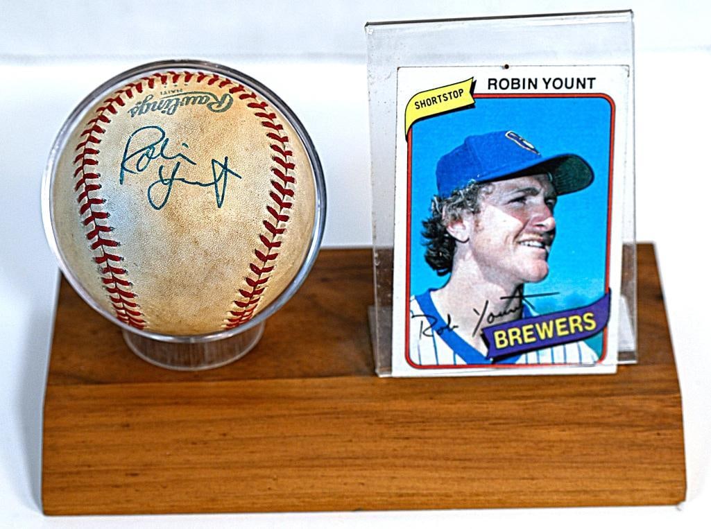 Robin Yount Milwaukee Brewers Autographed Baseball on Stand with Card - Blue Ink - Hall of Fame (1 of 6)