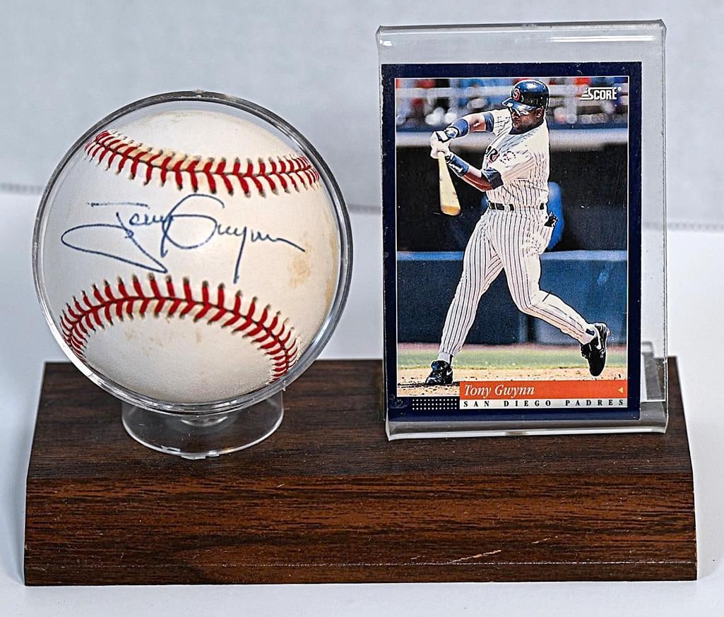 Tony Gwynn San Diego Padres Autographed Baseball on Stand with Card - Blue Ink - Hall of Fame (1 of 7)