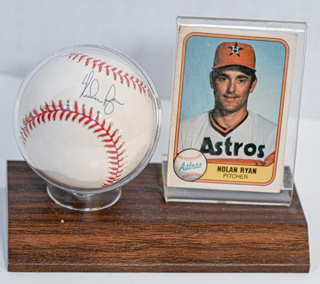 Nolan Ryan Houston Astros Autographed Baseball on Stand with Card - Blue Ink - Hall of Fame (1 of 7)