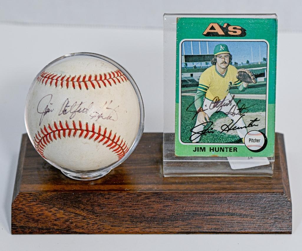 Jim Catfish Hunter Oakland Athletics Autographed Baseball on Stand with Card - Black Ink HOF (1 of 9)