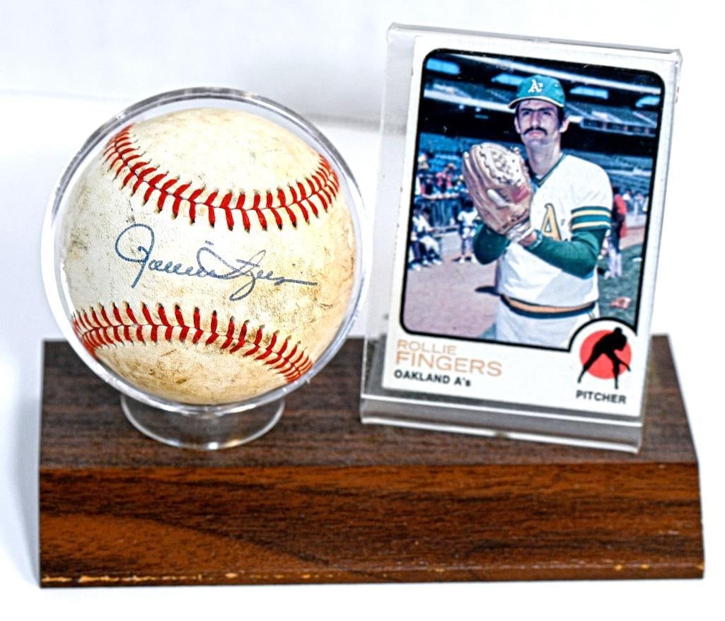 Rollie Fingers Oakland Athletics Autographed Baseball on Stand with Card - Blue Ink - Hall of Fame (1 of 7)