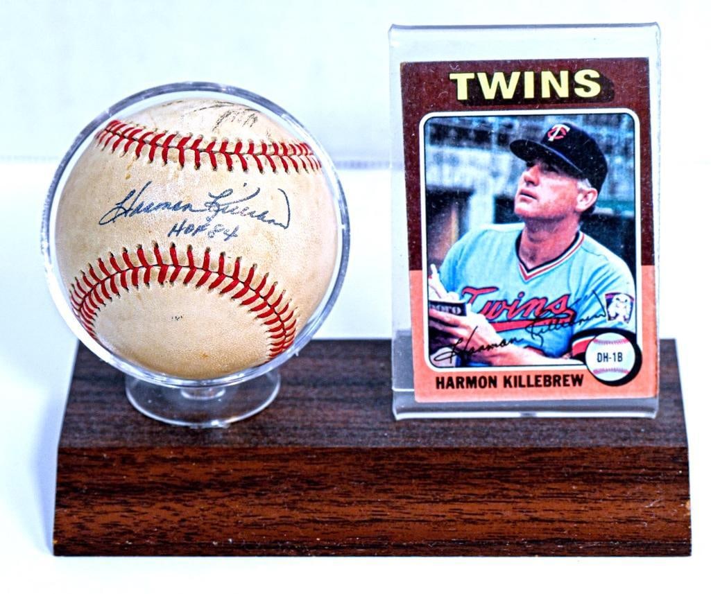 Harmon Killebrew HOF 84 Minnesota Twins Autographed Baseball on Stand with Card - Blue Ink - HOF (1 of 7)