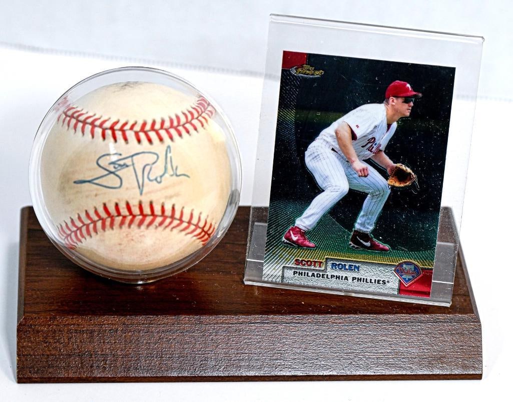 Scott Rolen Philadelphia Phillies Autographed Baseball on Stand with Card - Blue Ink - Hall of Fame (1 of 8)